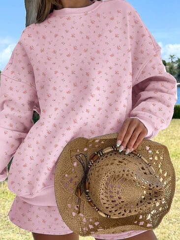 Baigram نساء كبير الحجم في رقبة الثلج ندفة الثلج Ditsy الزهور من النوع الثقيل مريح الصوف pullover y2k الجمالية 2025 سقوط الملابس in Kuwait