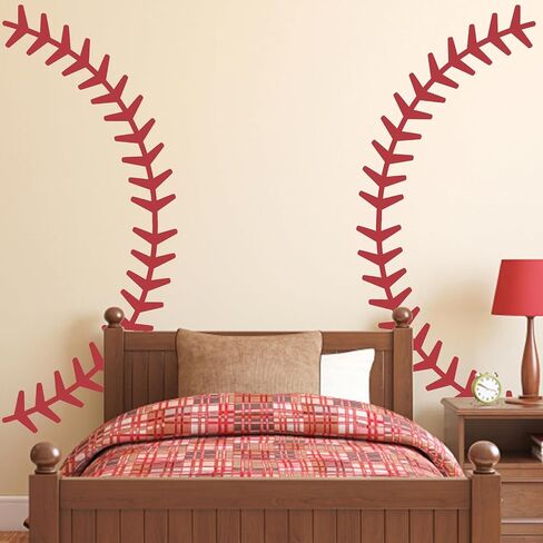 Vinyl Baseball Wall Decals Big Baseball Stitches Stickers Peel and Stick Ceiling Decals Baseball Lace Wall Stickers Large Sport Ball Wall Stickers for Teens Boy Girl Bedroom Playroom Decor in Saudi Arabia