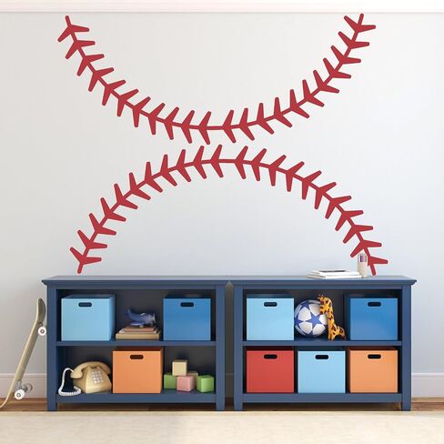 Vinyl Baseball Wall Decals Big Baseball Stitches Stickers Peel and Stick Ceiling Decals Baseball Lace Wall Stickers Large Sport Ball Wall Stickers for Teens Boy Girl Bedroom Playroom Decor in Saudi Arabia