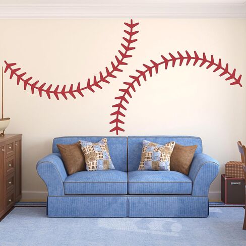 Vinyl Baseball Wall Decals Big Baseball Stitches Stickers Peel and Stick Ceiling Decals Baseball Lace Wall Stickers Large Sport Ball Wall Stickers for Teens Boy Girl Bedroom Playroom Decor in Saudi Arabia