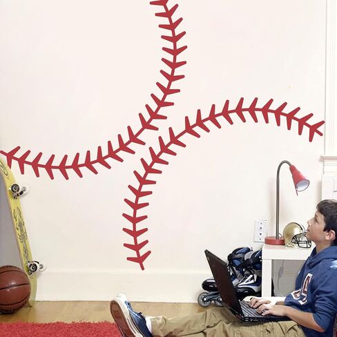 Vinyl Baseball Wall Decals Big Baseball Stitches Stickers Peel and Stick Ceiling Decals Baseball Lace Wall Stickers Large Sport Ball Wall Stickers for Teens Boy Girl Bedroom Playroom Decor in Saudi Arabia
