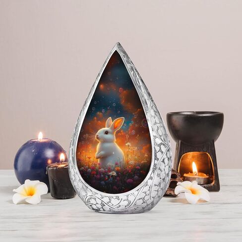 Rabbit Large Funeral Urn - Pink Flowers Urns for Ashes for Women - Memorial Urns for Human Ashes Adult Female Bunny Rabbit Design - Decorative Cremation Urn - Ash Holder for Adults 10 Inch in Kuwait