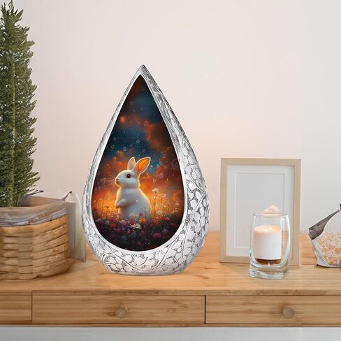 Rabbit Large Funeral Urn - Pink Flowers Urns for Ashes for Women - Memorial Urns for Human Ashes Adult Female Bunny Rabbit Design - Decorative Cremation Urn - Ash Holder for Adults 10 Inch in Kuwait
