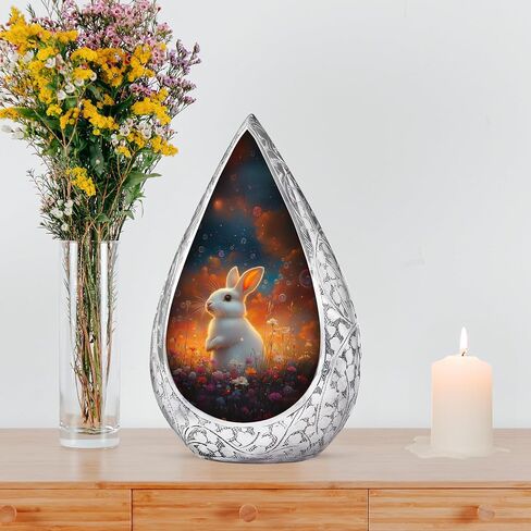Rabbit Large Funeral Urn - Pink Flowers Urns for Ashes for Women - Memorial Urns for Human Ashes Adult Female Bunny Rabbit Design - Decorative Cremation Urn - Ash Holder for Adults 10 Inch in Kuwait