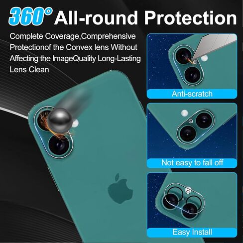 عبوتان من واقي عدسة الكاميرا لهاتف iPhone 16 Pro / 16 Pro Max، عدسة لا تحتوي على زجاج مقسى لحماية إطار سبائك الألومنيوم، سهلة التركيب، غطاء معدني واقٍ - أسود in Saudi Arabia