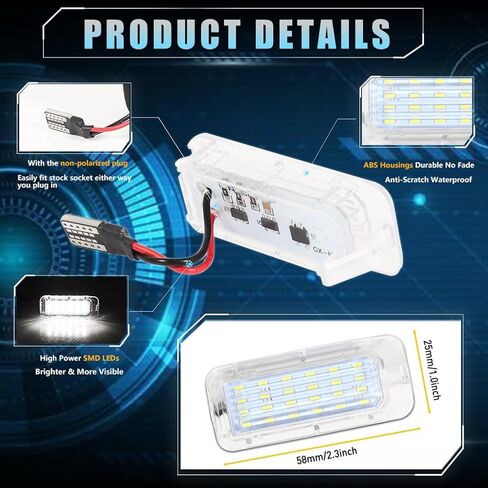 LED License Plate Light for 2015-2023 Dodge Charger Challenger Chrysler 300 Pacifica & Compass, Dodge Charger Led Rear Tag Lamp, 18-SMD Xenon 6500K White Lights, 1 Piece in Kuwait