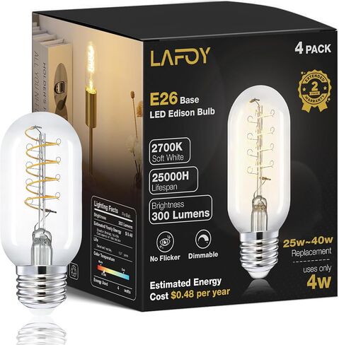 Vintage Edison LED Light Bulb 25 Watt Equivalent E26 Medium Base Dimmable Soft Warm 2200K Amber Antique T45 Small Old Fashioned Retro Rustic Style Standard 25W Bulb for Bathroom Dining Room Bedroom in Saudi Arabia