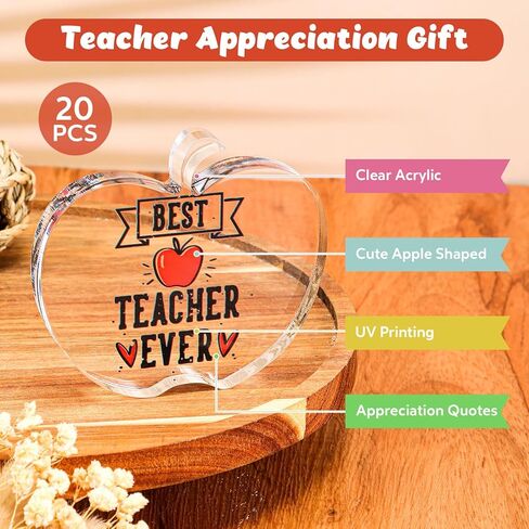 Weysat 10 Pcs Teacher Appreciation Gift for Women Acrylic Keepsake and Paperweight Teacher Plaques for Desk Office First Day of School Decor Back to School Gift Thanksgiving (Apple) in Saudi Arabia