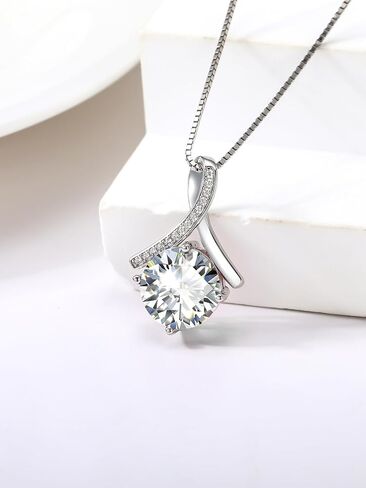 Simple Birthstone Necklaces for Women,Single Gemstone White Gold Pendant Necklace Women Her Wife Jewelry Anniversary Christmas Birthday Gifts in Saudi Arabia