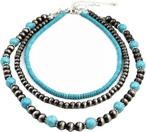 Turquoise Necklace Round Stone Beads Chunky Fashion Jewelry for Women cross Necklace Multi necklace in Kuwait