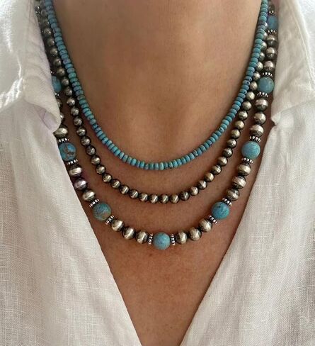 Turquoise Necklace Round Stone Beads Chunky Fashion Jewelry for Women cross Necklace Multi necklace in Kuwait