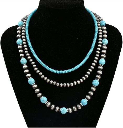 Turquoise Necklace Round Stone Beads Chunky Fashion Jewelry for Women cross Necklace Multi necklace in Kuwait