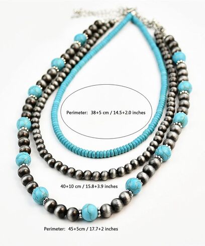 Turquoise Necklace Round Stone Beads Chunky Fashion Jewelry for Women cross Necklace Multi necklace in Kuwait