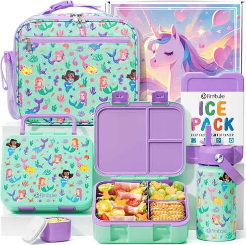 Fimibuke Bento Lunch Box for Kids - Toddler Snack Bento Box Container with 3 Compartments, Stainless Steel Water Bottle, Insulated Lunch Bag, Ice Pack Set for Ages 3-12 Girl Boy Daycare Back to School in Kuwait