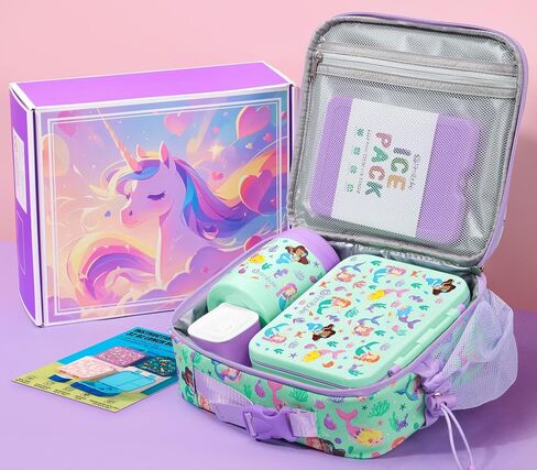 Fimibuke Bento Lunch Box for Kids - Toddler Snack Bento Box Container with 3 Compartments, Stainless Steel Water Bottle, Insulated Lunch Bag, Ice Pack Set for Ages 3-12 Girl Boy Daycare Back to School in Kuwait