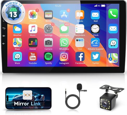 Android Car Radio 10.1 بوصة مع Bluetooth ، رابط المرآة ، راديو سيارة شاشة مزدوجة Dino Din Din مع GPS ، WiFi ، DSP FM RDS Radio ، USB ، SWC مع كاميرا احتياطية in Kuwait