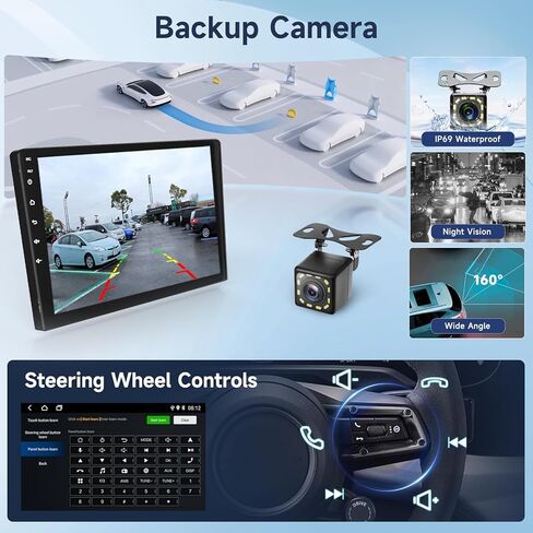 Android Car Radio 10.1 بوصة مع Bluetooth ، رابط المرآة ، راديو سيارة شاشة مزدوجة Dino Din Din مع GPS ، WiFi ، DSP FM RDS Radio ، USB ، SWC مع كاميرا احتياطية in Kuwait