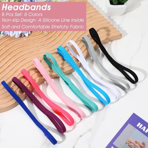 9pcs عصابات رأس مرنة رفيعة للنساء غير المنزلقات الرياضية الفرق الموسيقية تجريب العرق الأسنان العرق للركض ، واليوغا ، صالة الألعاب الرياضية 9 ألوان in Saudi Arabia