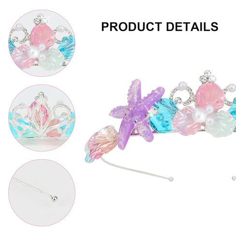 Purple Mermaid Headband for Women Rhinestone Adult Crown Fishtail Headbands Starfish Pearl Tiara Ocean Theme Halloween Custome Pink Purple Crown for Mermaid Party Decorations in Kuwait