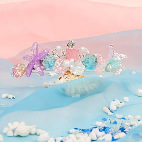 Purple Mermaid Headband for Women Rhinestone Adult Crown Fishtail Headbands Starfish Pearl Tiara Ocean Theme Halloween Custome Pink Purple Crown for Mermaid Party Decorations in Kuwait