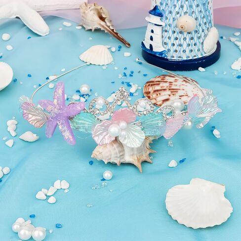 Purple Mermaid Headband for Women Rhinestone Adult Crown Fishtail Headbands Starfish Pearl Tiara Ocean Theme Halloween Custome Pink Purple Crown for Mermaid Party Decorations in Kuwait