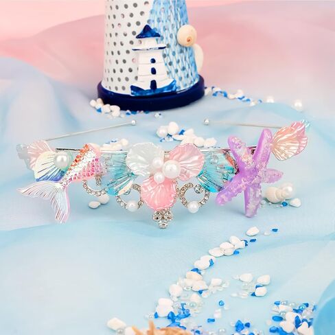 Purple Mermaid Headband for Women Rhinestone Adult Crown Fishtail Headbands Starfish Pearl Tiara Ocean Theme Halloween Custome Pink Purple Crown for Mermaid Party Decorations in Kuwait