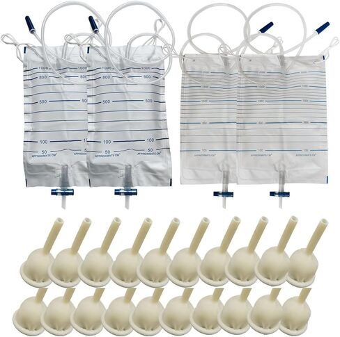 Male Catheter External Self-Sealing Set 20PCS Condom 2PCS 1000ML Urine Bag 2PCS 2000ML Drainage Bag(25mm/0.98inch) in Kuwait