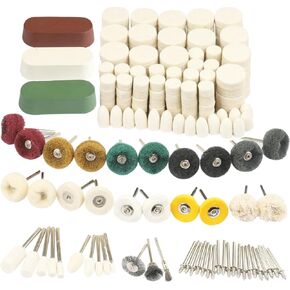 طقم تلميع عجلة تلميع 118 قطعة من دريميل، مجموعة وسادة تلميع صوف اللباد ونقطة رأس جلخ وأداة مغزل أدوات الملحقات مع ساق 1/8 بوصة لتلميع المجوهرات المعدنية in Kuwait