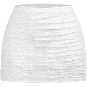 Women's Y2K Floral Lace Bodycon Skirts Ruched Mesh Skinny Coquette Mini Skirt in Kuwait