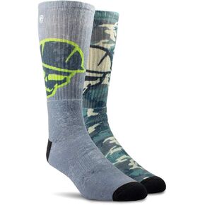 ARIAT Graphic Crew Socks, 2 Pairs Roughneck Grey/Green MEDIUM in Saudi Arabia