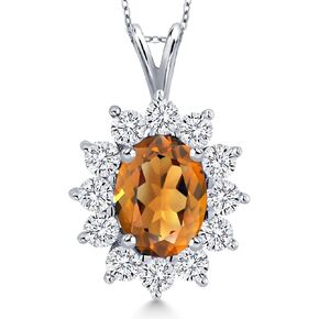 Gem Stone King 14K White Gold Gemstone Birthstone Halo Pendant Necklace | Oval 8X6MM and Round 2.5MM | Gold Necklaces for Women | with 18 Inch Chain in Saudi Arabia