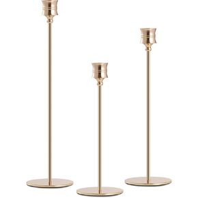 مجموعة حامل الشمعة 3pcs - حاملي الشمعدان الذهبي لشموع تفتق وعمود ، مركزية زخرفية لطاولة الطعام ، الزفاف ، ديكور المنزل ، شموع سميكة 3/4 "(بما في ذلك LED) ، Ch -18 in Kuwait