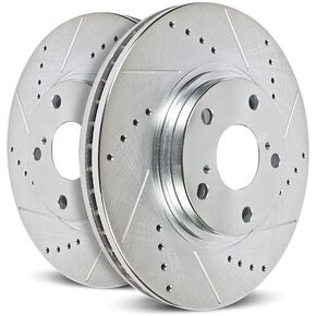 Power Stop Rear Drilled Slotted Rotors For Hyundai Elantra N 2022-2023, Hyundai Kona N 2022-2023, Hyundai Veloster N 2019-2022 [Model Specific] Drilled and Slotted Brake Rotors JBR1937XPR in Saudi Arabia