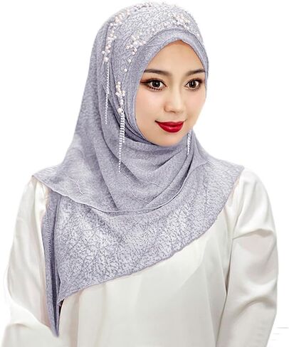 BXT Women Soft Pearl flower Muslim Hijab Turban One Piece Long Scarf Shawl Fashion Tassel Muslim Hijab Islamic Head Scarf in Saudi Arabia