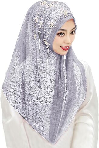 BXT Women Soft Pearl flower Muslim Hijab Turban One Piece Long Scarf Shawl Fashion Tassel Muslim Hijab Islamic Head Scarf in Saudi Arabia