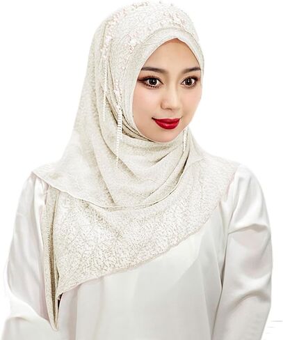 BXT Women Soft Pearl flower Muslim Hijab Turban One Piece Long Scarf Shawl Fashion Tassel Muslim Hijab Islamic Head Scarf in Saudi Arabia