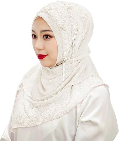 BXT Women Soft Pearl flower Muslim Hijab Turban One Piece Long Scarf Shawl Fashion Tassel Muslim Hijab Islamic Head Scarf in Saudi Arabia