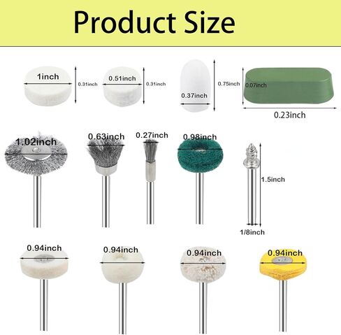 طقم تلميع عجلة تلميع 118 قطعة من دريميل، مجموعة وسادة تلميع صوف اللباد ونقطة رأس جلخ وأداة مغزل أدوات الملحقات مع ساق 1/8 بوصة لتلميع المجوهرات المعدنية in Kuwait