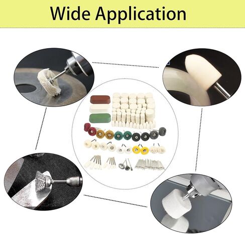 طقم تلميع عجلة تلميع 118 قطعة من دريميل، مجموعة وسادة تلميع صوف اللباد ونقطة رأس جلخ وأداة مغزل أدوات الملحقات مع ساق 1/8 بوصة لتلميع المجوهرات المعدنية in Kuwait