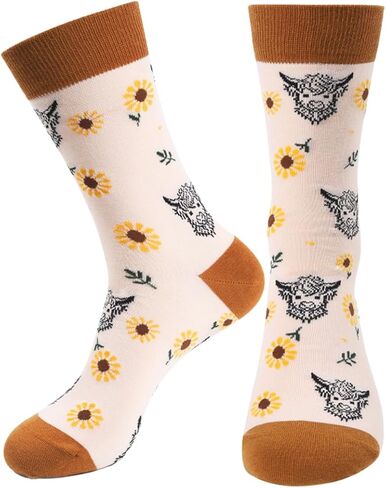 Highland Cow Gifts for Women - Funny Novelty Highland Cow Crew Socks for Mom Grandma Wife Sister Farm Animal Lovers Friends Coworkers Birthday Christmas Retirement Mother's Day Gifts Idea in Saudi Arabia