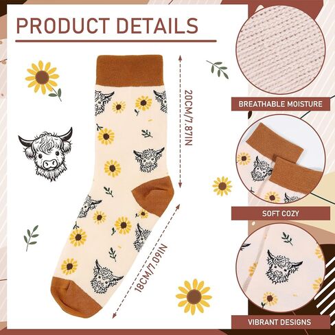 Highland Cow Gifts for Women - Funny Novelty Highland Cow Crew Socks for Mom Grandma Wife Sister Farm Animal Lovers Friends Coworkers Birthday Christmas Retirement Mother's Day Gifts Idea in Saudi Arabia