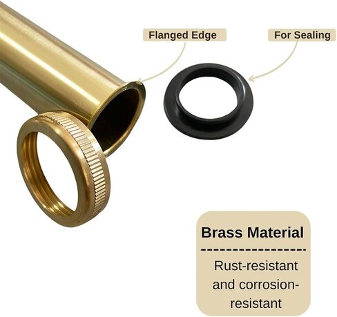 Flanged Sink Tailpiece 1-1/4 in. OD, 12 inch Brass Extension Tube for Trap with Nut and Rubber, Drain Connections in Saudi Arabia