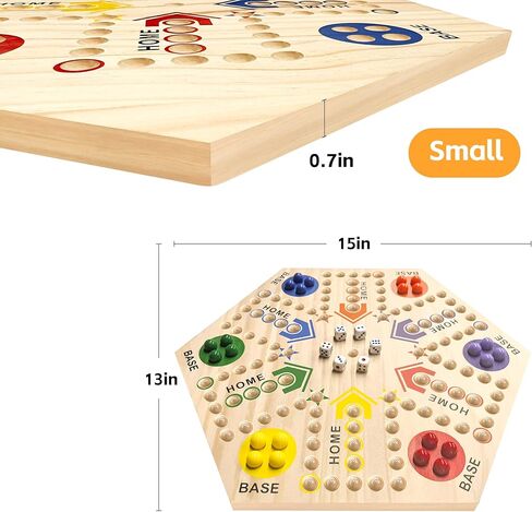 لعبة لوح خشبي، لعبة لوح ألعاب رخامية أصلية مرسومة على الوجهين من 2 إلى 6 لاعبين لعبة لوح المسار السريع خشبية مع 6 ألوان و24 كرة رخام و6 نرد للبالغين والأطفال والأسرة in Kuwait