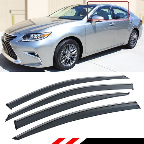 VIP Chrome Trim Smoke Tinted JDM Window Visor Rain Guards W/Clips Compatible with 2013-2018 Lexus ES300 ES350H in Saudi Arabia