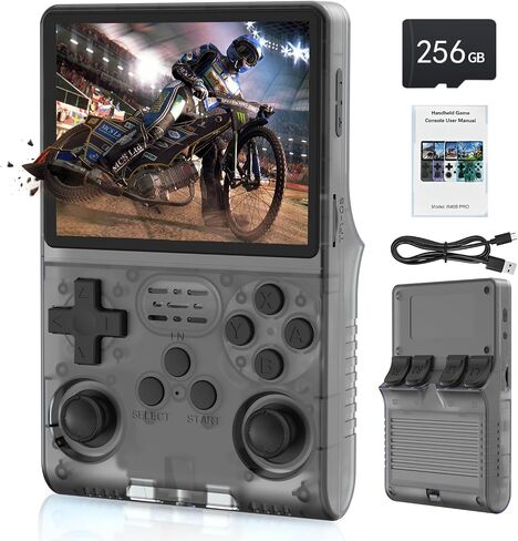 FHYRGF[30000 in 1 R40S PRO Handheld Game Console 3.5 inch IPS Screen Mini Retro Console 3800mAh Portable Pocket Arcade 12+ Mainstream Emulator 256G TF Card Transparent.(Blue) in Saudi Arabia