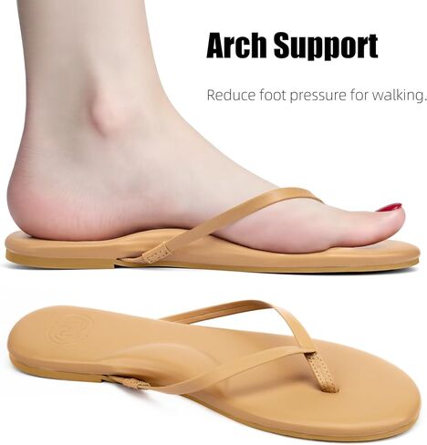 INMINPIN Women's Flip Flops Flat Sandals with Arch Support Ultra Comfort Vegan Leather Thong Sandals with Memory Foam Summer Beach Minimalist Slides in Kuwait