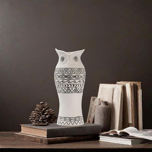 Owl Ceramic Flower Vase - Nordic Boho Farmhouse Centerpiece Owl Decor for Coffee Table& Shelf Living Room Office Vases Home Decor, Tulips Flowers Pampas Grass Decor in Saudi Arabia