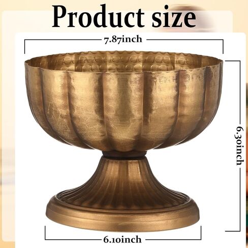 2 Pcs Distressed Gold Compote Vase for Centerpieces Compote Bowl 8'' Wide Vintage Decorative Antique Urn Planter Vase for Wedding Event Anniversary Party Indoor Outdoor Activity in Saudi Arabia