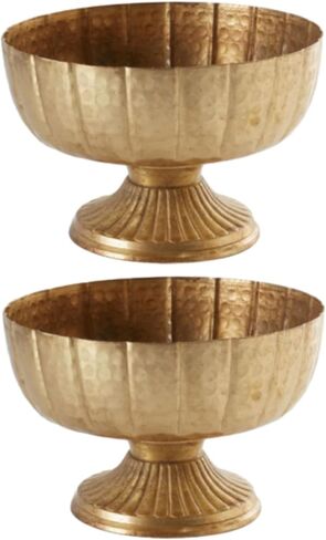2 Pcs Distressed Gold Compote Vase for Centerpieces Compote Bowl 8'' Wide Vintage Decorative Antique Urn Planter Vase for Wedding Event Anniversary Party Indoor Outdoor Activity in Saudi Arabia