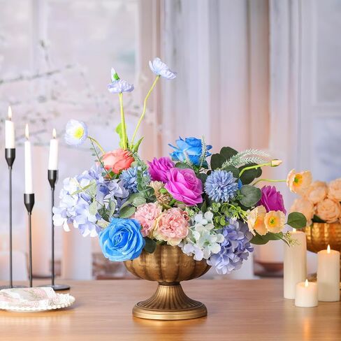2 Pcs Distressed Gold Compote Vase for Centerpieces Compote Bowl 8'' Wide Vintage Decorative Antique Urn Planter Vase for Wedding Event Anniversary Party Indoor Outdoor Activity in Saudi Arabia